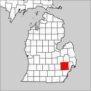 A map of Michigan with Oakland County highlighted