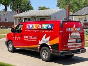 Flame Furnace Company van with red wrap